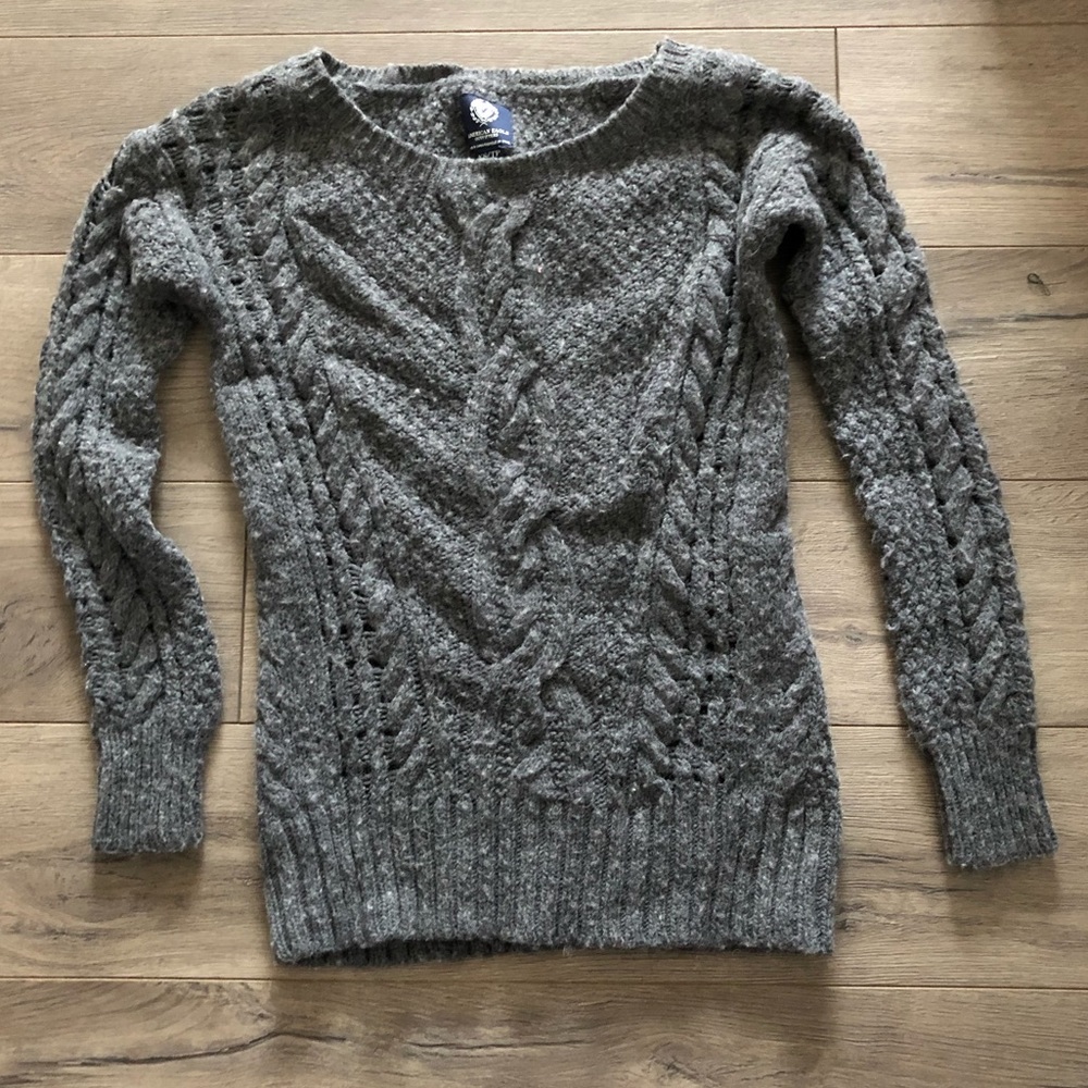 American Eagle Open Knit Sweater Crew XS Gray